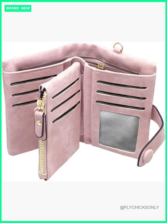 Handbags - Women's RFID Leather Bifold Trifold Wallet with Wristlet, Mini Clutch Purse